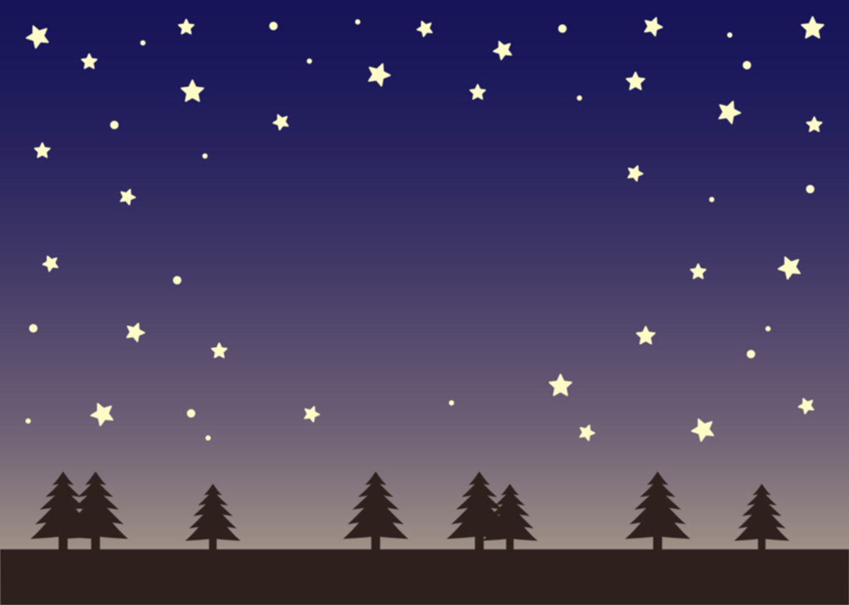 illustration of starry sky and forest　星空と並木道のイラスト（クリスマスカード）のイラスト