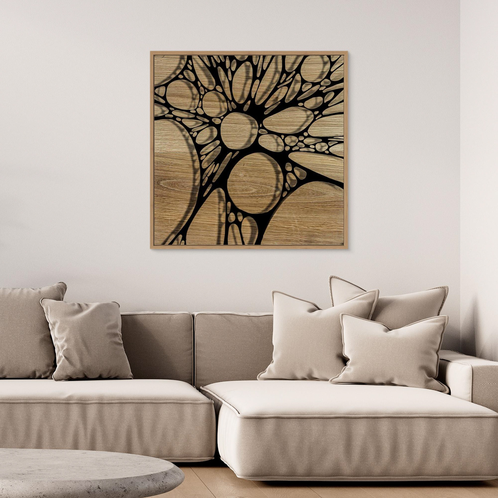OAK -2 artwork created by Robbie William for WalkinHISlight depicting oak wood with an abstract pattern. Available as a canvas print and paper print framed or unframed in various sizes. Contemporary/modern in style.