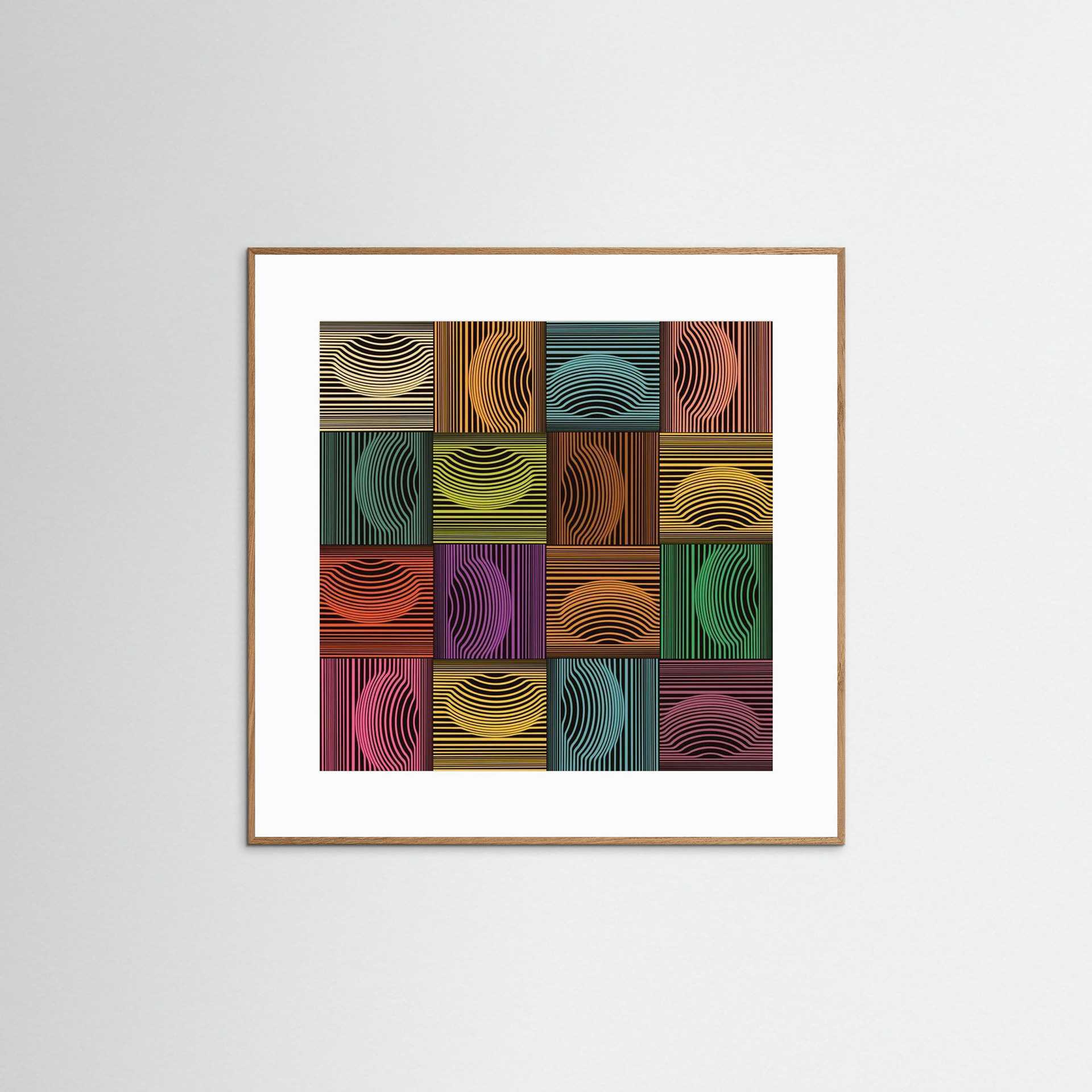 Dimple & Pimples -3 artwork created by Robbie William for WalkinHISlight depicting an abstract pattern. Shades of green, blue, brown and yellows. Available as a canvas print and paper print framed or unframed in various sizes. Contemporary/modern in style.