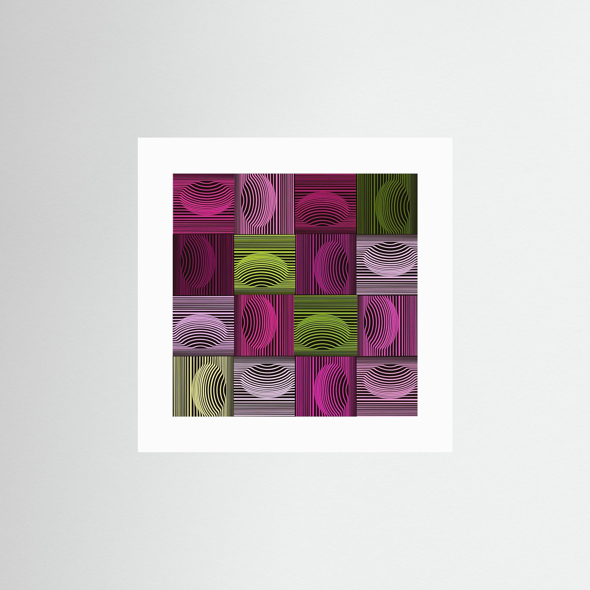 Dimple & Pimples -1 artwork created by Robbie William for WalkinHISlight depicting an abstract pattern. Shades of green and pink. Available as a canvas print and paper print framed or unframed in various sizes. Contemporary/modern in style.