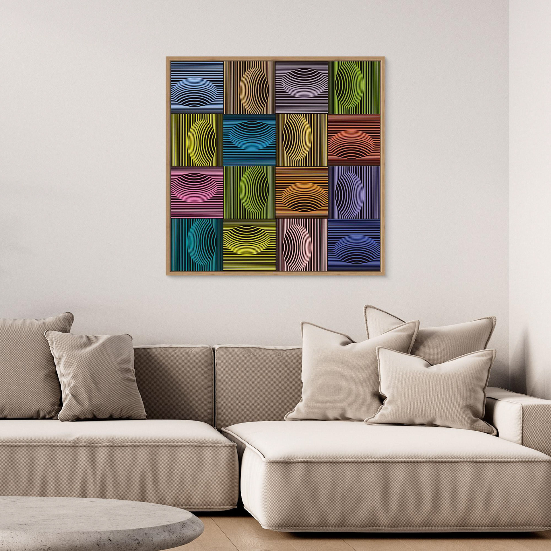 Dimple & Pimples -2 artwork created by Robbie William for WalkinHISlight depicting an abstract pattern. Shades of green, blue, brown and lilacs. Available as a canvas print and paper print framed or unframed in various sizes. Contemporary/modern in style.