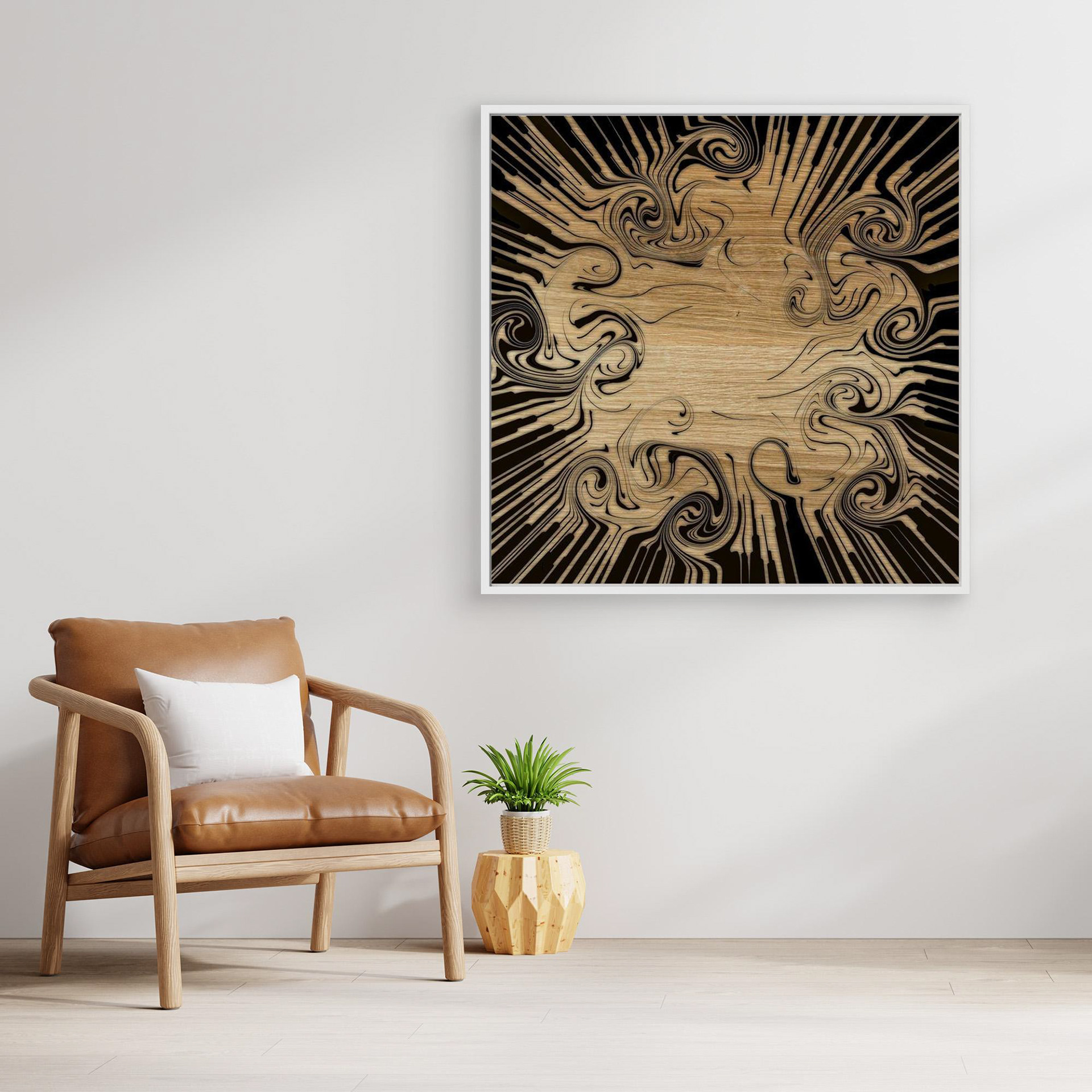 OAK -1  artwork created by Robbie William for WalkinHISlight depicting oak wood with an abstract pattern. Available as a canvas print and paper print framed or unframed in various sizes. Contemporary/modern in style.