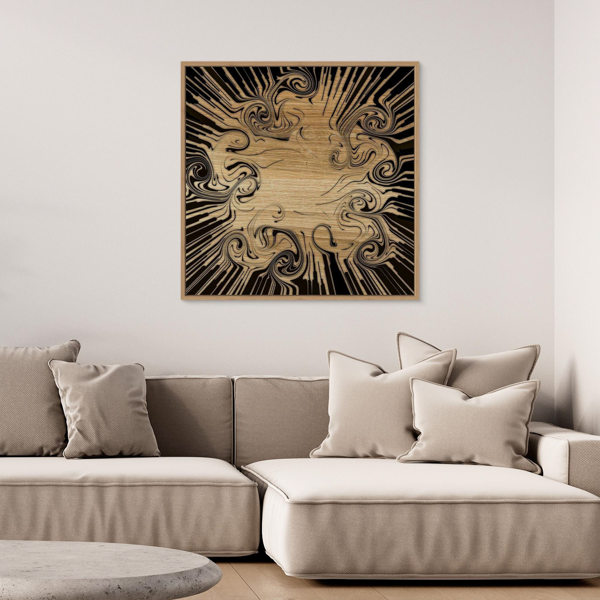 OAK -1  artwork created by Robbie William for WalkinHISlight depicting oak wood with an abstract pattern. Available as a canvas print and paper print framed or unframed in various sizes. Contemporary/modern in style.