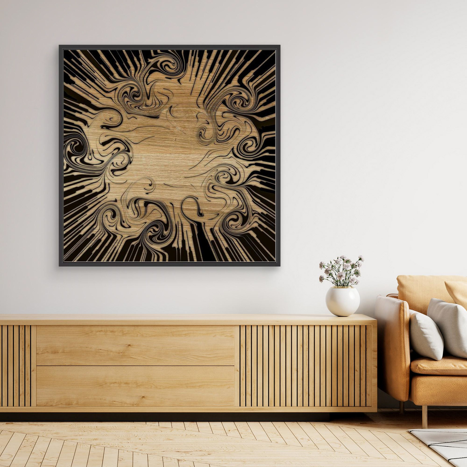 OAK -1  artwork created by Robbie William for WalkinHISlight depicting oak wood with an abstract pattern. Available as a canvas print and paper print framed or unframed in various sizes. Contemporary/modern in style.