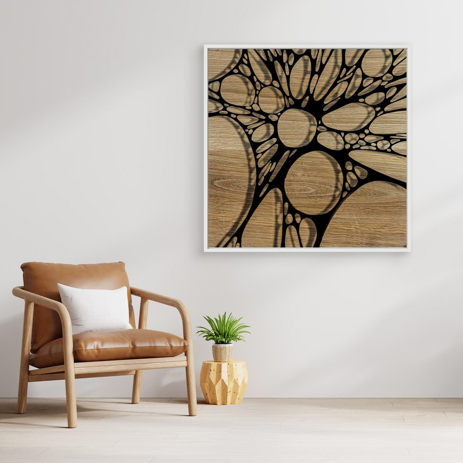 OAK -2 artwork created by Robbie William for WalkinHISlight depicting oak wood with an abstract pattern. Available as a canvas print and paper print framed or unframed in various sizes. Contemporary/modern in style.