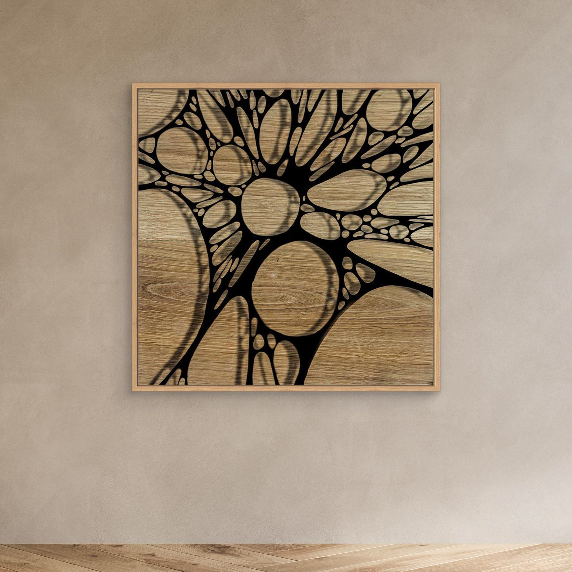 OAK -2 artwork created by Robbie William for WalkinHISlight depicting oak wood with an abstract pattern. Available as a canvas print and paper print framed or unframed in various sizes. Contemporary/modern in style.