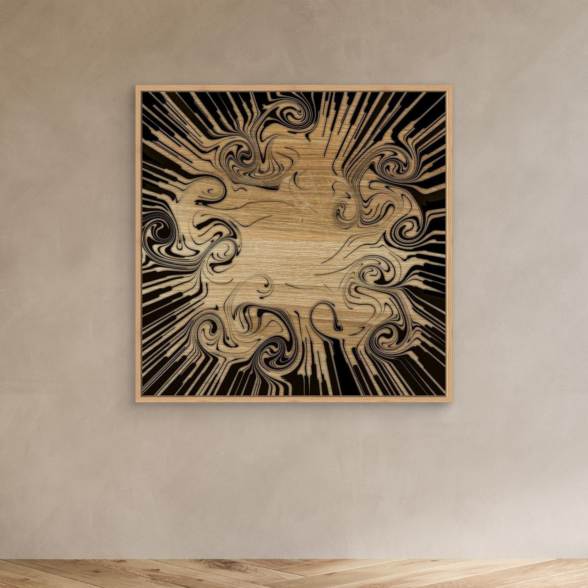 OAK -1  artwork created by Robbie William for WalkinHISlight depicting oak wood with an abstract pattern. Available as a canvas print and paper print framed or unframed in various sizes. Contemporary/modern in style.