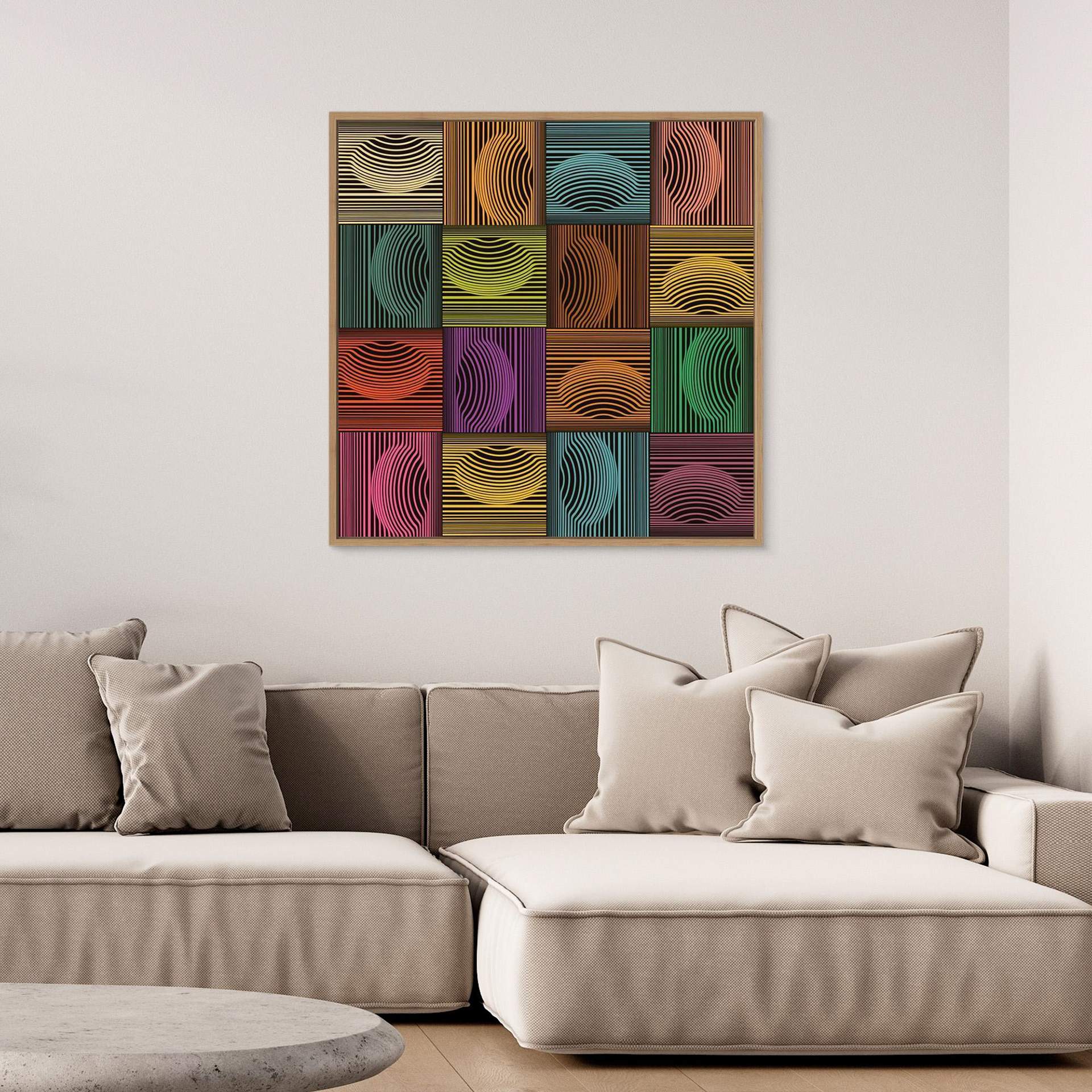 Dimple & Pimples -3 artwork created by Robbie William for WalkinHISlight depicting an abstract pattern. Shades of green, blue, brown and yellows. Available as a canvas print and paper print framed or unframed in various sizes. Contemporary/modern in style.