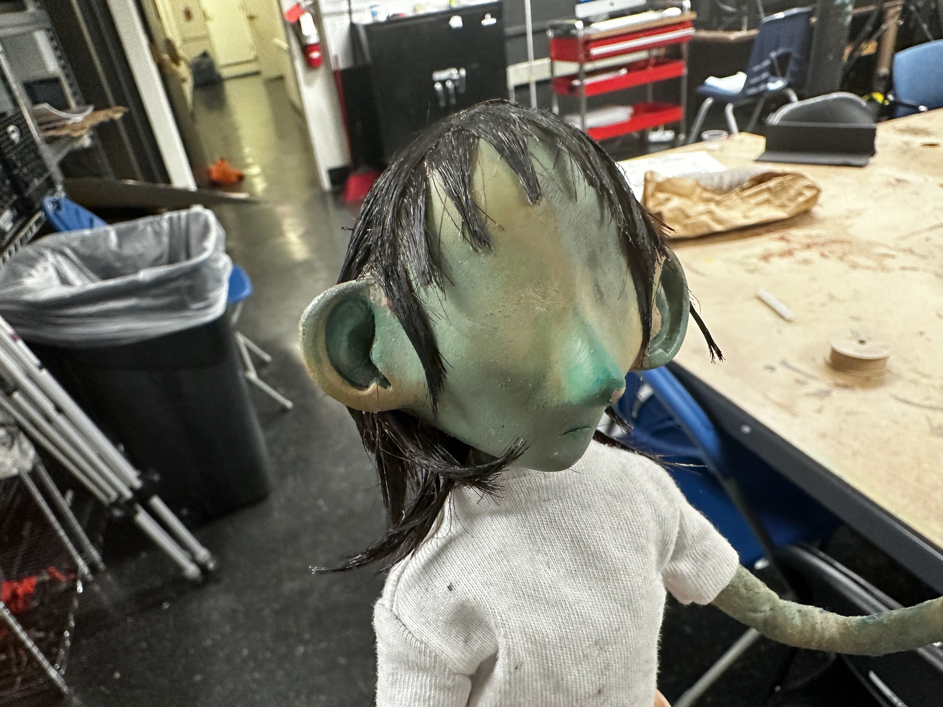 hair front (real hair, elmers glue, hairspray)