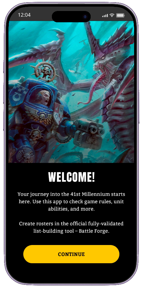 The current 40K companion app screen