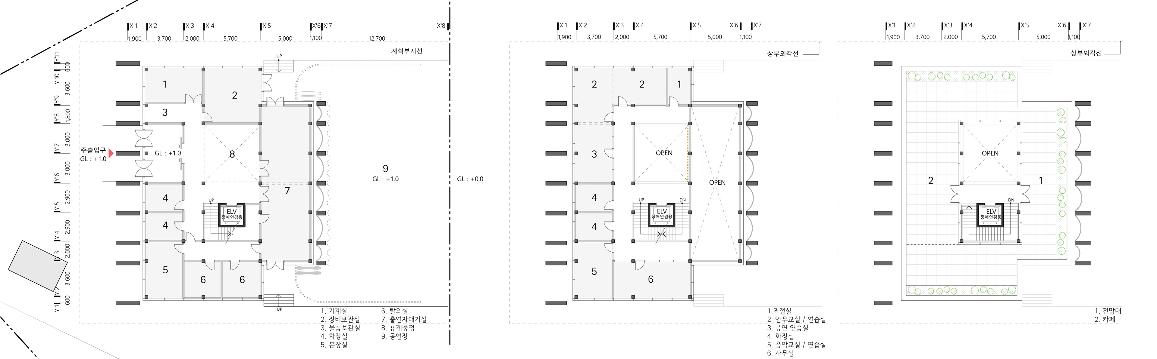 평면도 _ 1층, 2층, 옥상