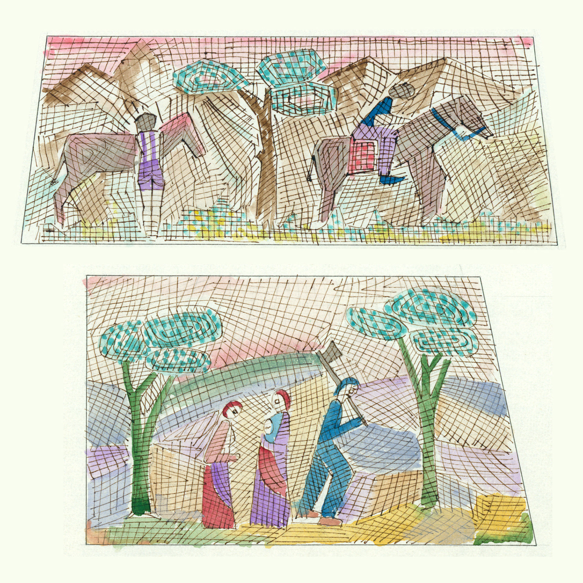 Bozzetti per mosaici (dim. 16,3 x 6,3 e dim. 13,7 x 8 cm) - vedi progetti n. 105 e n. 32