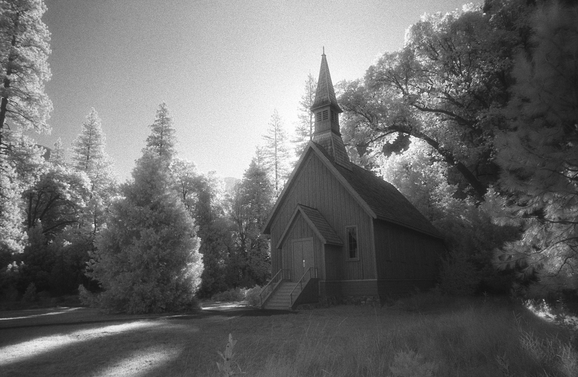 Yosemite Chapel (Infrared film), Yosemite National Park, California