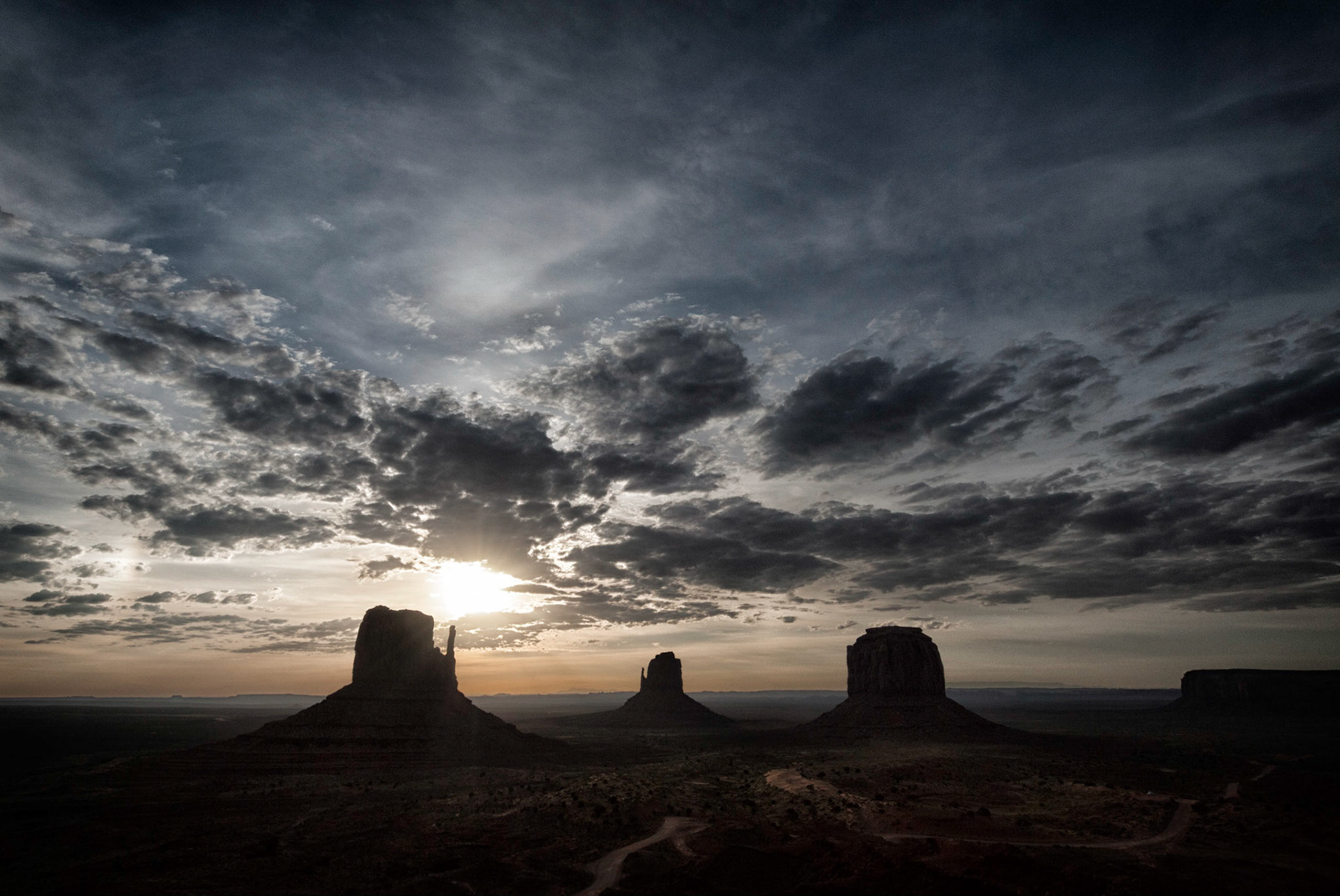 The Mittens and Merrick Butte at Sunrise, Monument Valley, Arizona / Utah
