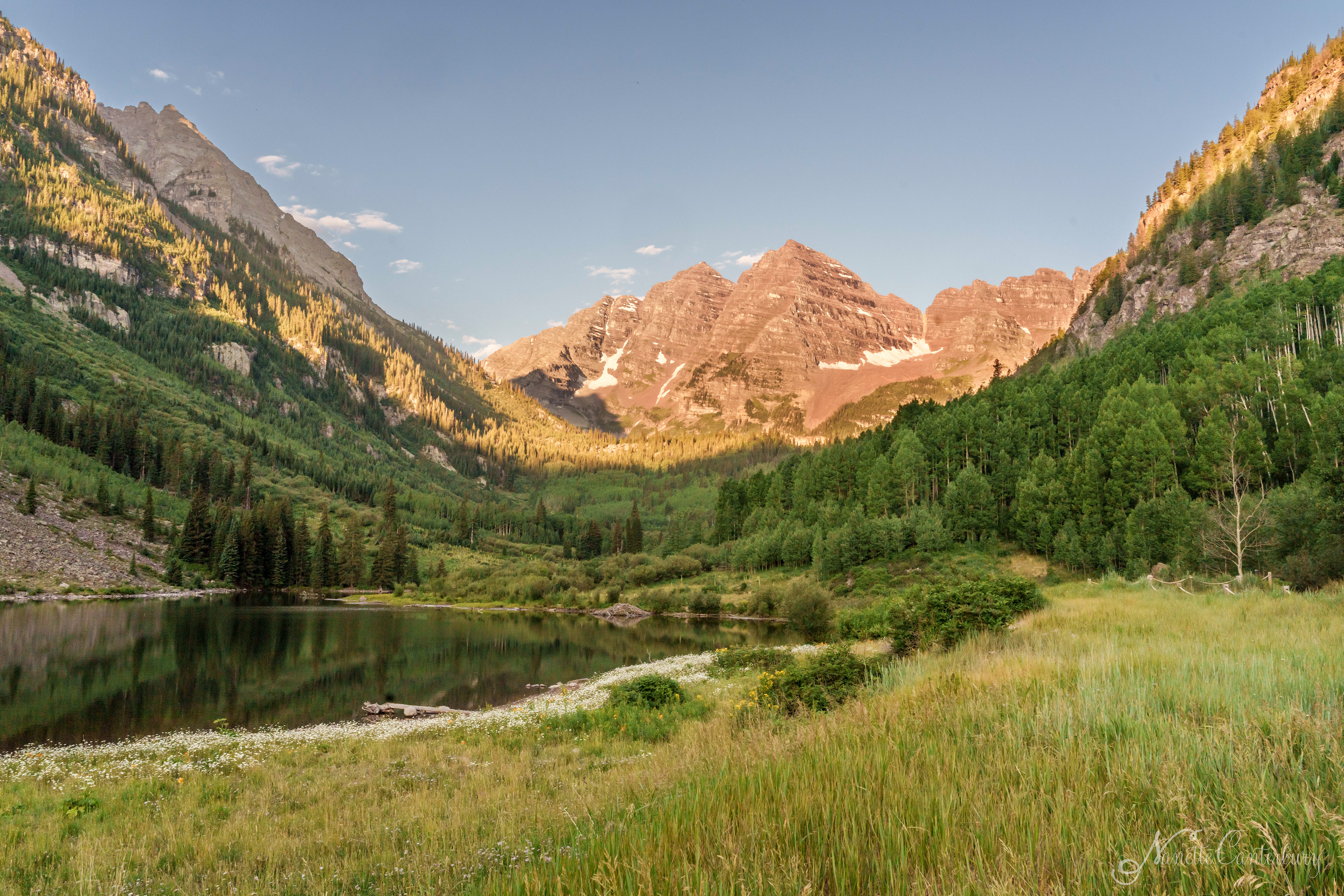 Just starting the West Maroon Pass trail at Maroon Bells Lake 
