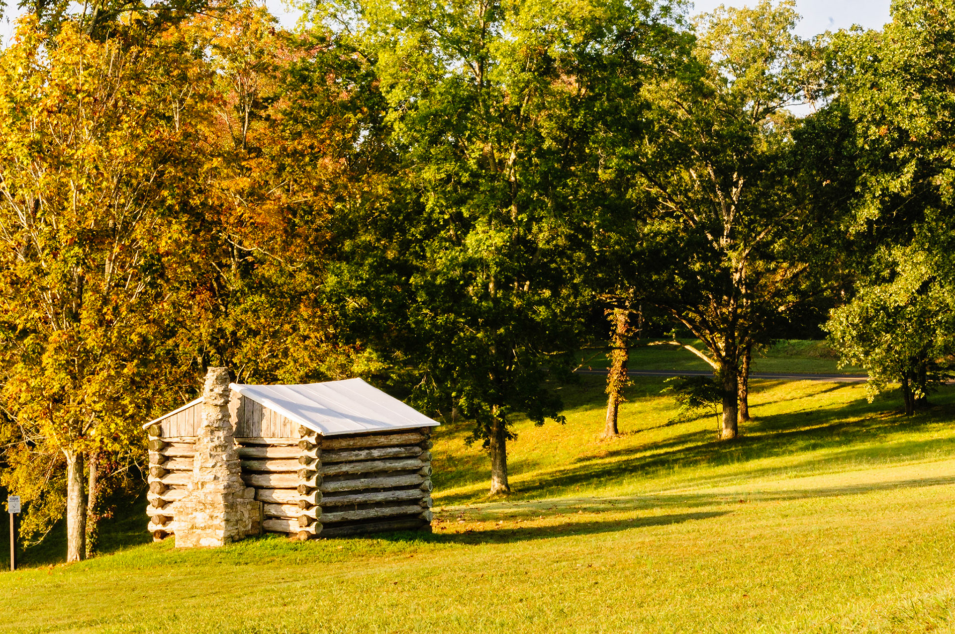 A single hut stands on the Fort Donelson National Battlefield where once there were many.  Log huts like this were built both inside and outside the ten-foot earth and log ramparts of the American Civil War fort, and were used to house the artillery and infantry men who manned it.