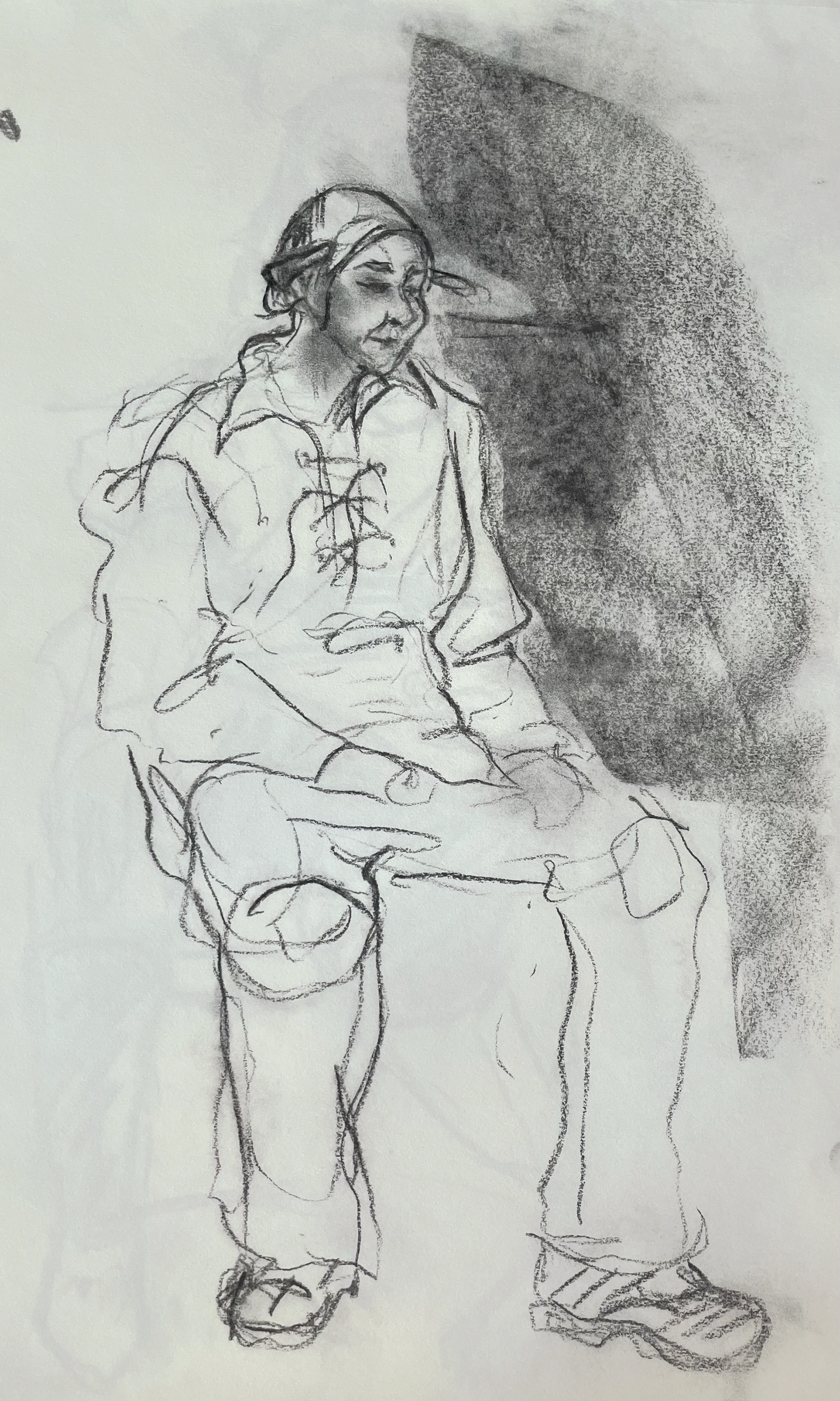 A3 Charcoal drawing of classmate on Halloween