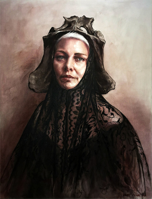 Leanne Olivier_La que sabe (She Who Knows)_2020_130x100cm_Hematite & Oil paint on canvas