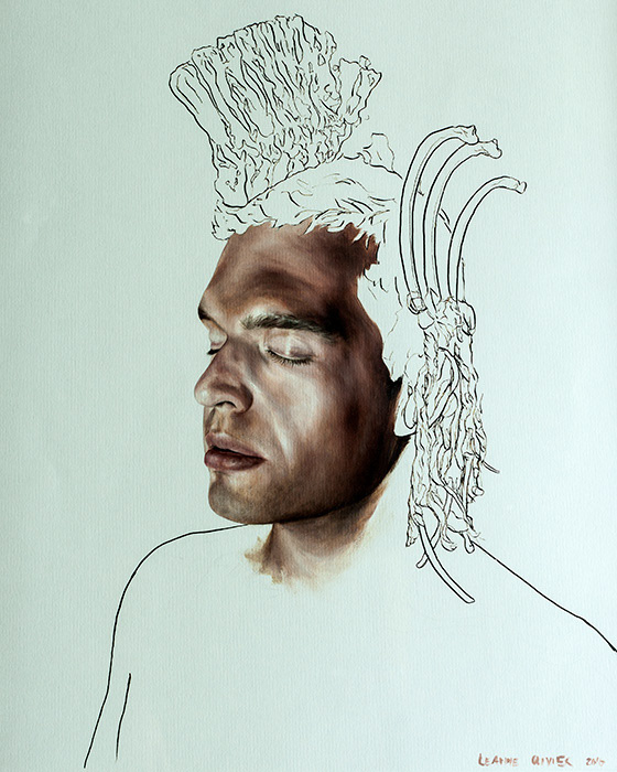 Leanne Olivier_Study of a headdress iv_2017_65x50cm_Oil paint & pigment ink on canvas paper