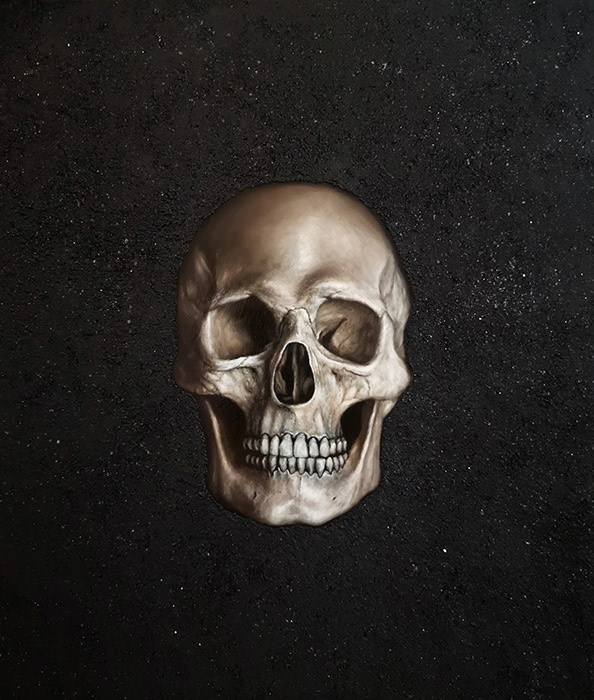 Leanne Olivier_Tat Tvam Asi ii_2021_43x37cm_Mica, Charcoal & Oil on wood