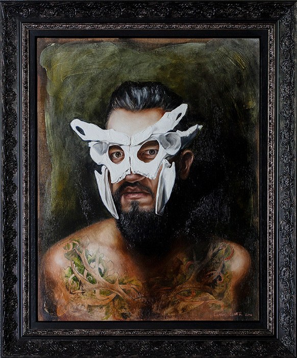 Leanne Olivier_Antler Phantom_2017_94.5x78cm_Oil paint on wood
