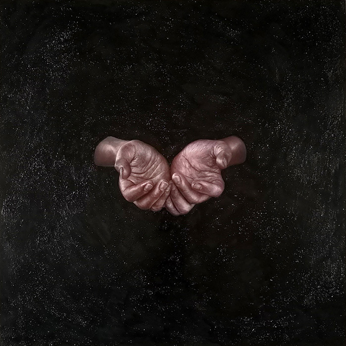 Leanne Olivier_Clotho_2022_50x50x4.5cm_Oil, Charcoal & Mica on Board