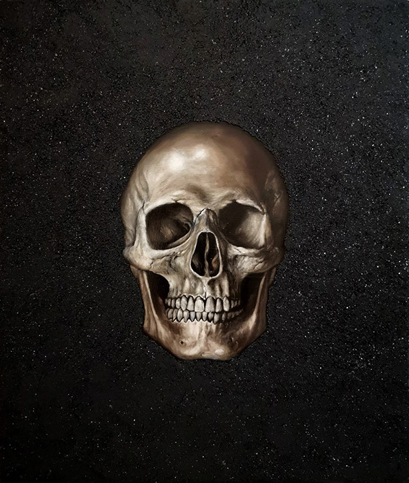 Leanne Olivier_Tat Tvam Asi iii_2021_43x37cm_Mica, Charcoal & Oil on wood