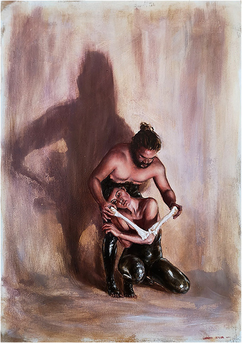 Leanne Olivier_Koggel Skadu vii_2021_42x30cm_Hematite and oil on board