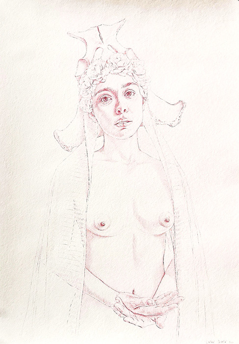 Leanne Olivier_Study bone & flower wreath_2020_94x68cm_Burnt carmine pigment pencil on hahnemuhle