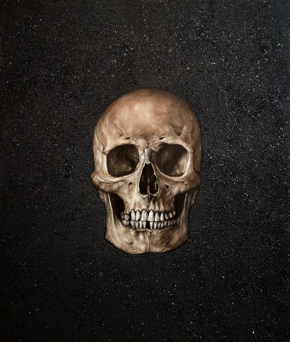 Leanne Olivier_Tat Tvam Asi v_2021_43x37cm_Mica, Charcoal & Oil on wood