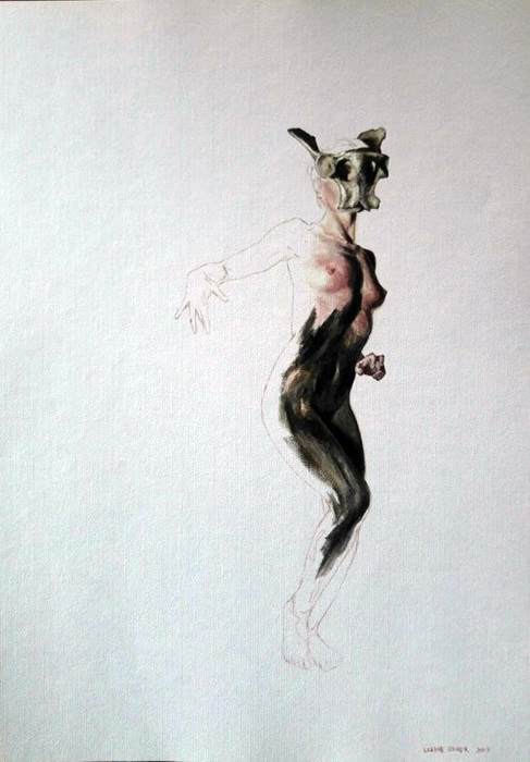 Leanne Olivier_Slip dance i_2017_42x29.5cm_Oil paint & pigment ink on canvas paper