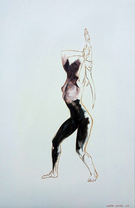 Leanne Olivier_Awakening_2018_50x32.7cm_Oil paint, ash & pigment ink on Fabriano Oil paper