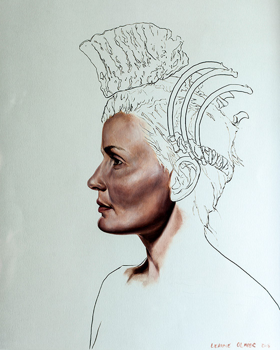 Leanne Olivier_Study of a headdress ii_2017_65x50cm_Oil paint & pigment ink on canvas paper