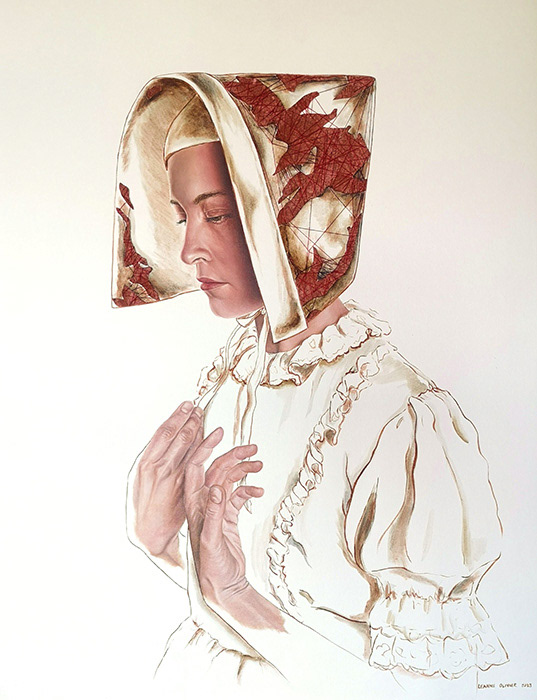Leanne Olivier_Kappie ii - Ingekeer omgekeer_2023_65x50cm_Oil & mixed media on Fabriano Tela paper