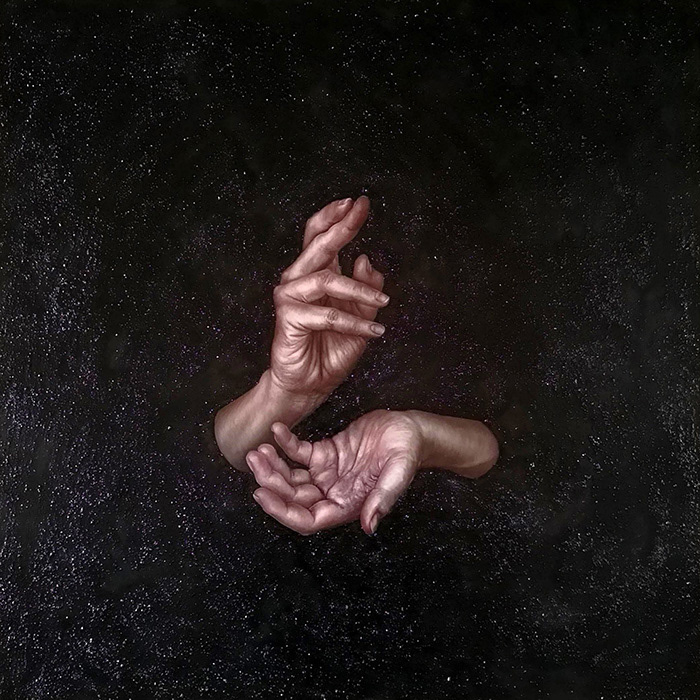 Leanne Olivier_Lachesis_2022_50x50x4.5cm_Oil, Charcoal & Mica on Board_