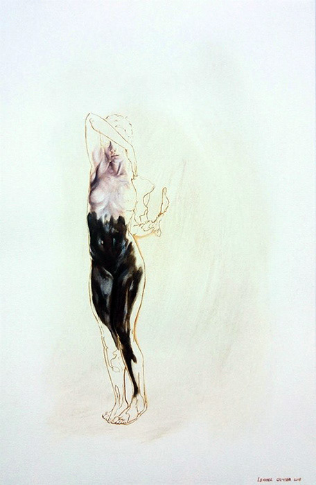Leanne Olivier_Touch_2018_50x32.7cm_Oil paint, ash & pigment ink on Fabriano Oil paper