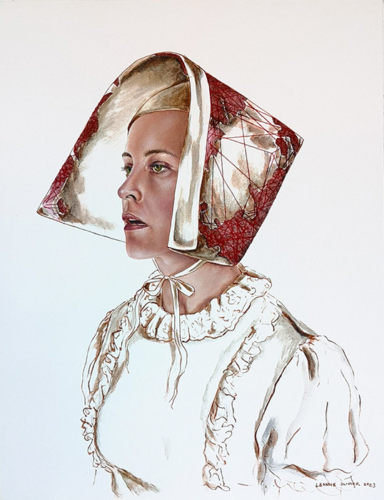 Leanne Olivier_ Kappie iii - Ongeloof_2023_32.5x25cm_Oil & mixed media on Fabriano Tela Paper