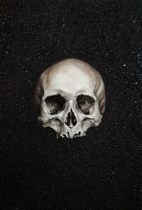 Leanne Olivier_Tat Tvam Asi xiii_2021_43x37cm_Mica, Charcoal & Oil on wood