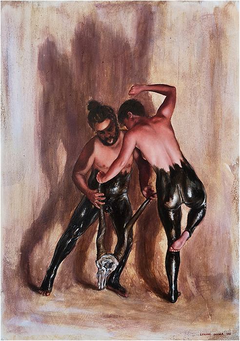 Leanne Olivier_Koggel Skadu v_2021_42x30cm_Hematite and oil on board