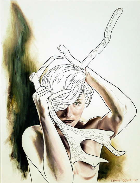 Leanne Olivier_Half coloured tale-ends ii_2017_65x50cm_Oil paint & pigment ink on canvas paper