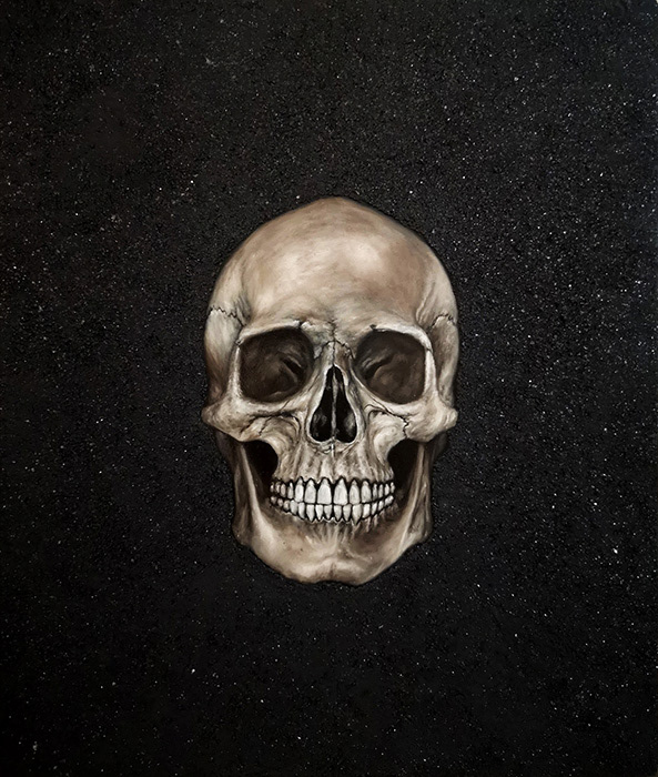 Leanne Olivier_Tat Tvam Asi xi_2021_43x37cm_Mica, Charcoal & Oil on wood