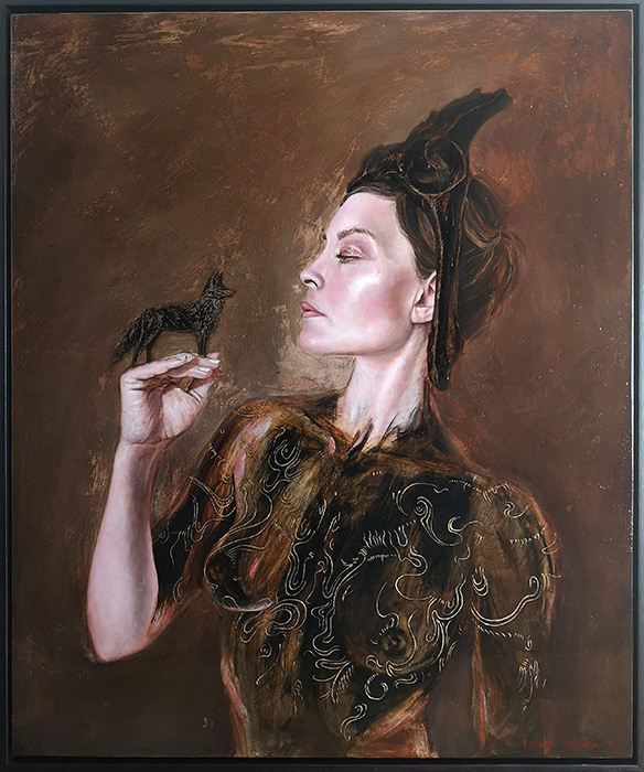 Leanne Olivier_Pictii i The Coyote Dream_2023_50x60cm_Oil and engraving on board