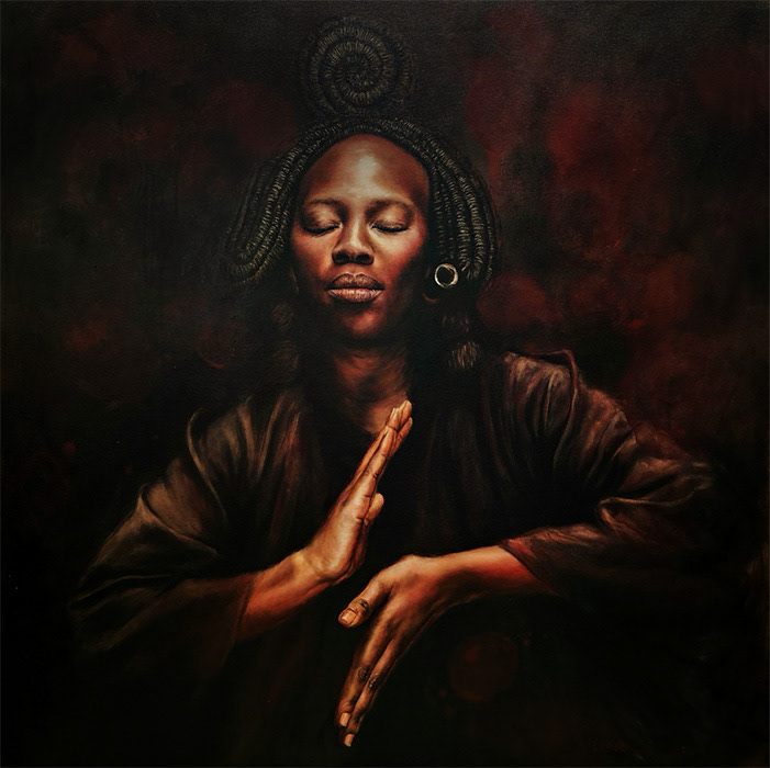 Leanne Olivier_Behold, I make all things new_2020_100x100cm_Hematite & oil on canvas