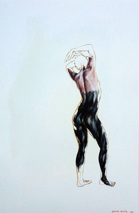 Leanne Olivier_Cradling_2018_50x32.7cm_Oil paint, ash & pigment ink on Fabriano Oil paper