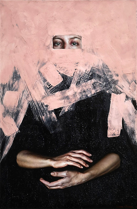 Leanne Olivier_This garden should contain more forces than my own_2022_71x51cm_Mica, Charcoal, Acrylic & Oil paint on canvas