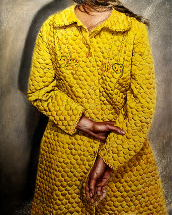 Leanne Olivier_The yellow second-hand coat_2019_50x40cm_Oil paint on wood
