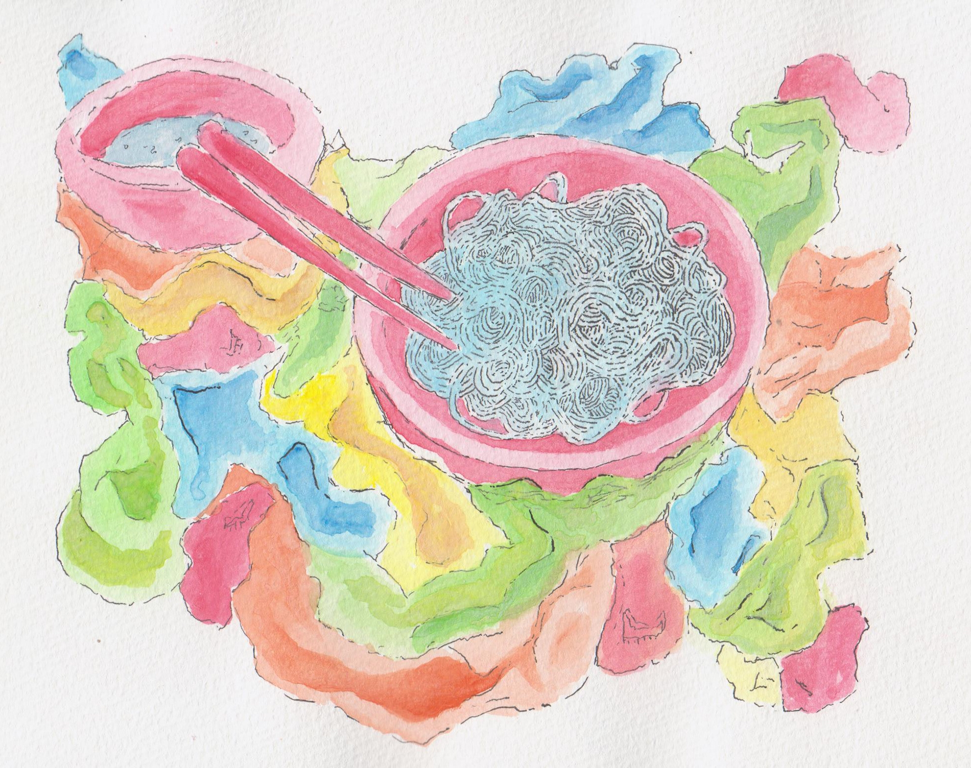 tsukemen, watercolor, 2019