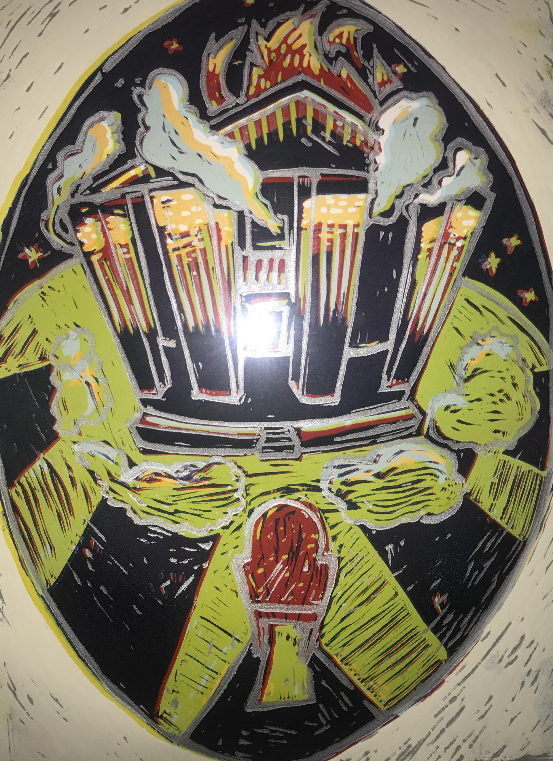 charlene's house, linocut, 2017