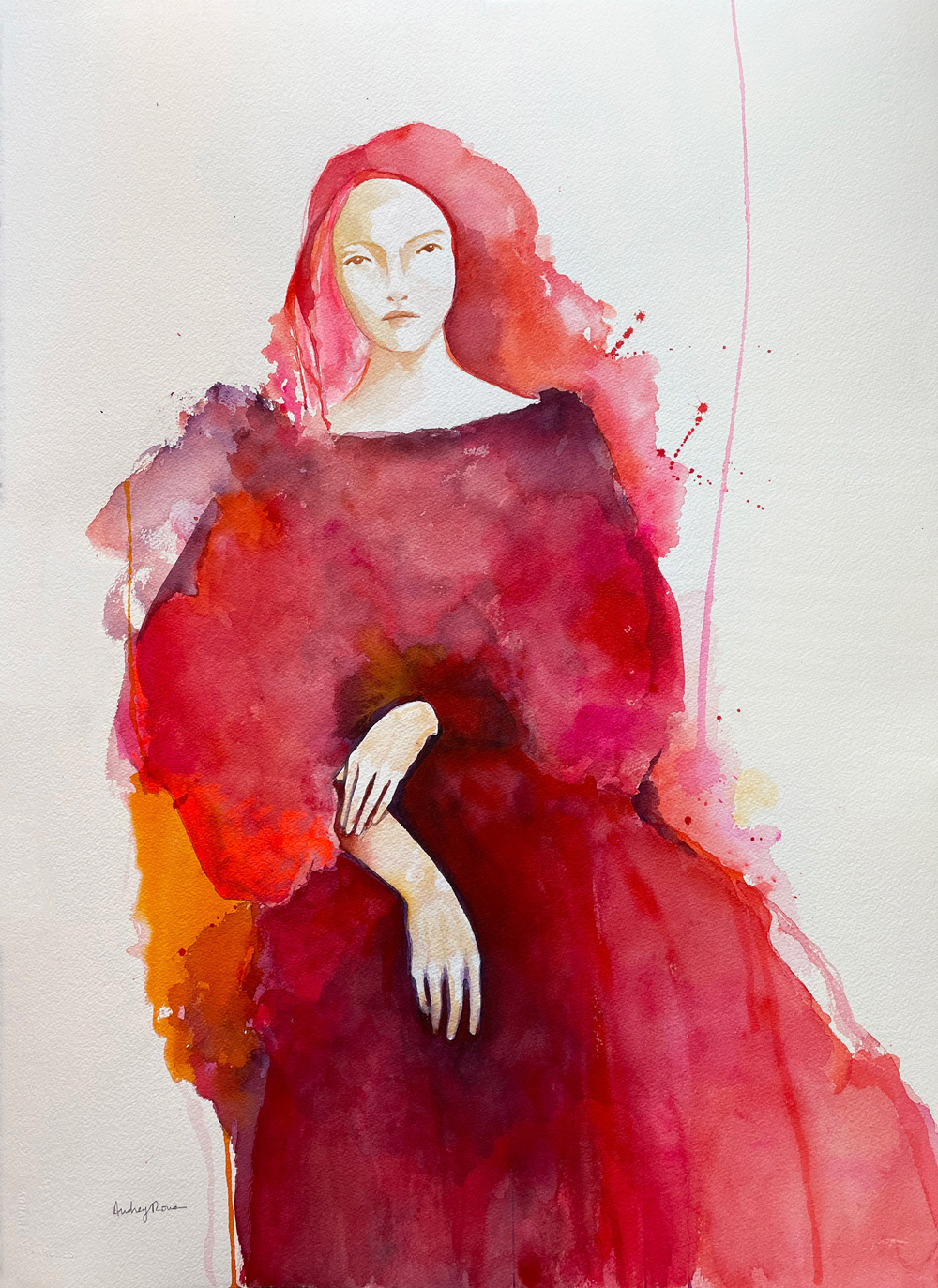 L'amarante - Aquarelle et encre sur papier Arches 300g - 76 x 57 cm / 84 x 65 cm encadré - Encadrement bois - 2024 - Signature en bas à gauche