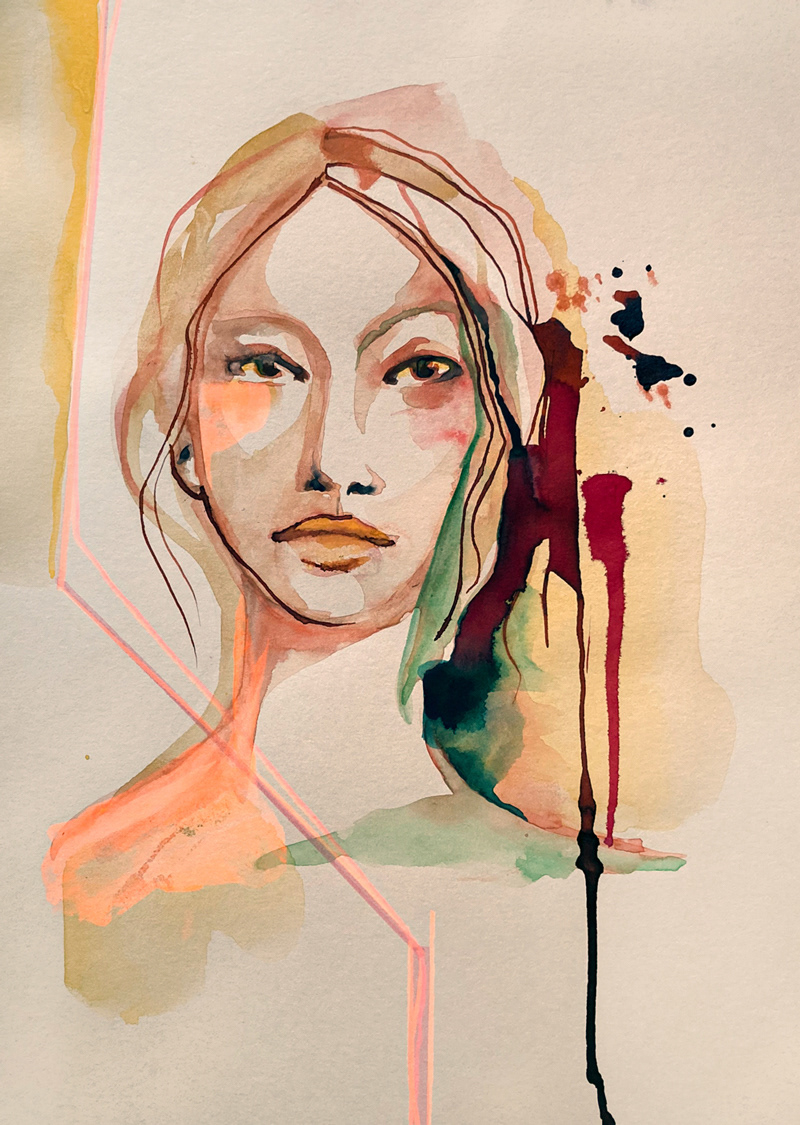 Les fantaisies négatives - Mixed media sur papier cartonné naturel 250g -  29,7 x 21 cm - 2022 - Encadré (cadre bois noir 40 x 30cm) Vendu